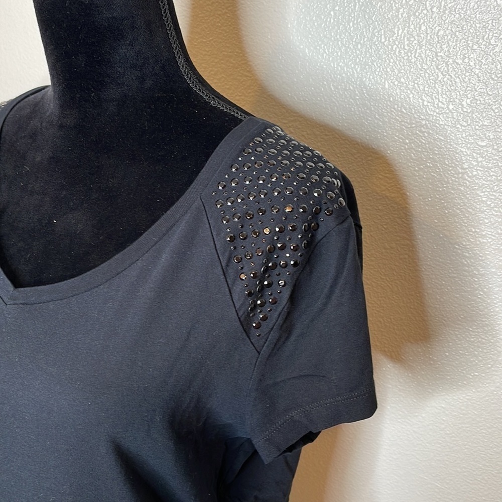 Ana Black Tee Bling Shoulders Cotton Size Large - Picture 4 of 5